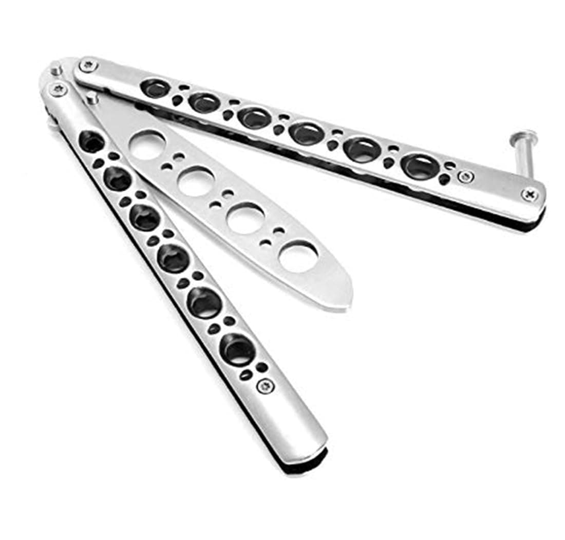 Lancoon Butterfly Knife and Comb Knife Trainer, Rainbow Metal Practice Balisong Steel Dull Knife With Sheath (Training Knife) Safe