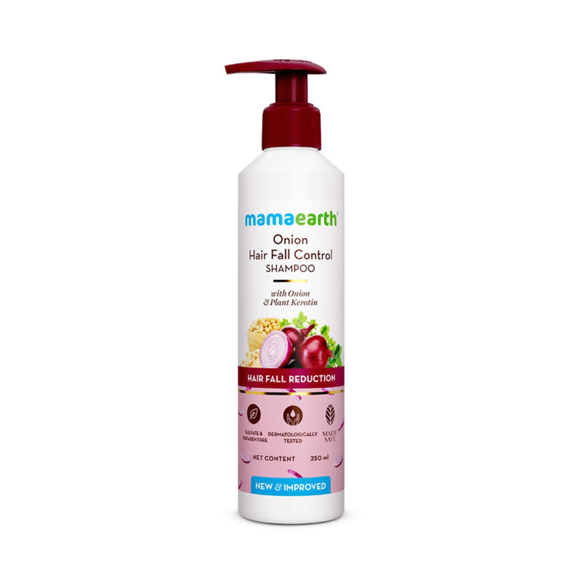 Mamaearth Onion Shampoo for Hair Growth & Hair Fall Control | With Onion Oil & Plant Keratin | Strengthens Hair, Boosts Growth & Reduces Breakage | Sulfate-Free, Suitable for All Hair Types | 250ml