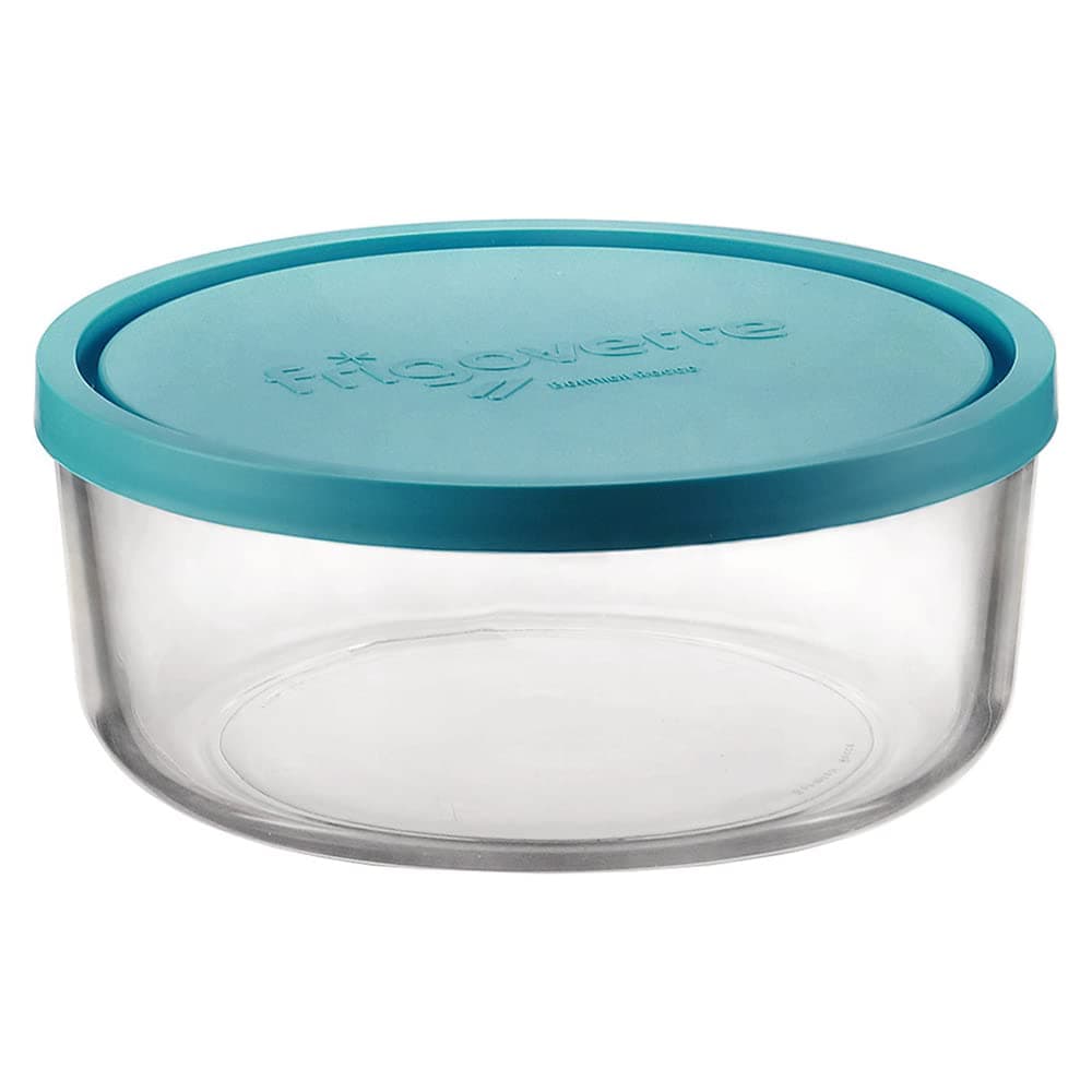 Bormioli Rocco Frigoverre Classic Glass 42.25oz Round Container with Teal Lid