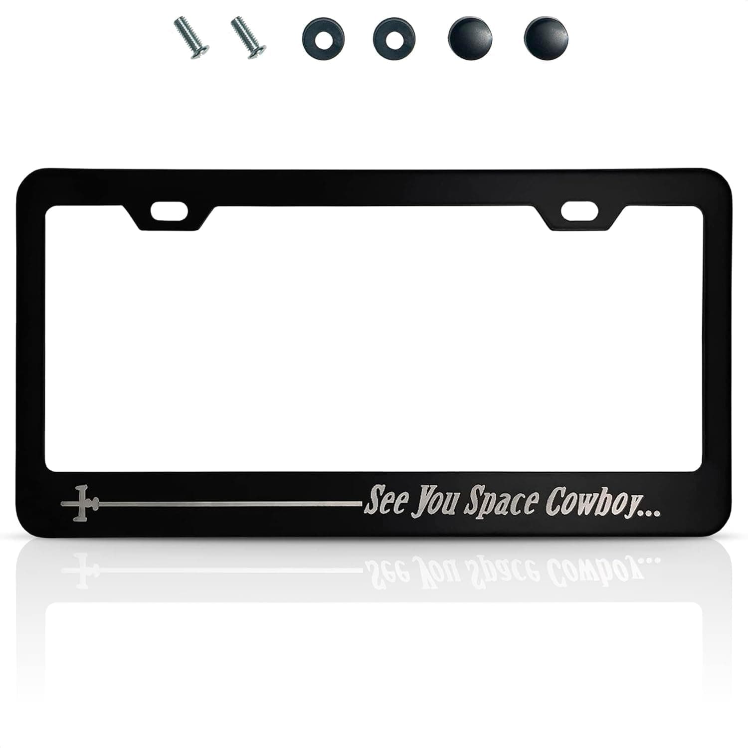 Anime License Plate Frame - 12.2x6.3 Aluminum License Plate Frame Funny with Sleek Matte Black Finish, Standard US/Canada Fit, Screws & Clips Included - Stylish Anime Car Accessories for Gift Giving