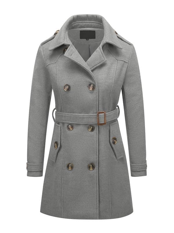Rasujie Womens Pea Coat Double Breasted Wool Coat Long Winter Trench Coat with Belt