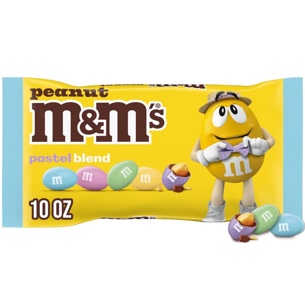 M&M'S Peanut Chocolate Candy, Peanut M&M'S for Easter Basket Stuffers, Easter Candy, Eggs, Pastel Colors, 10 Ounces per Bag