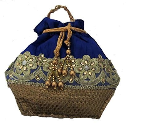 Beghal Ethnic Royal Blue Party Hand Potli Bag Wedding Bridal Indian Traditional Purse C
