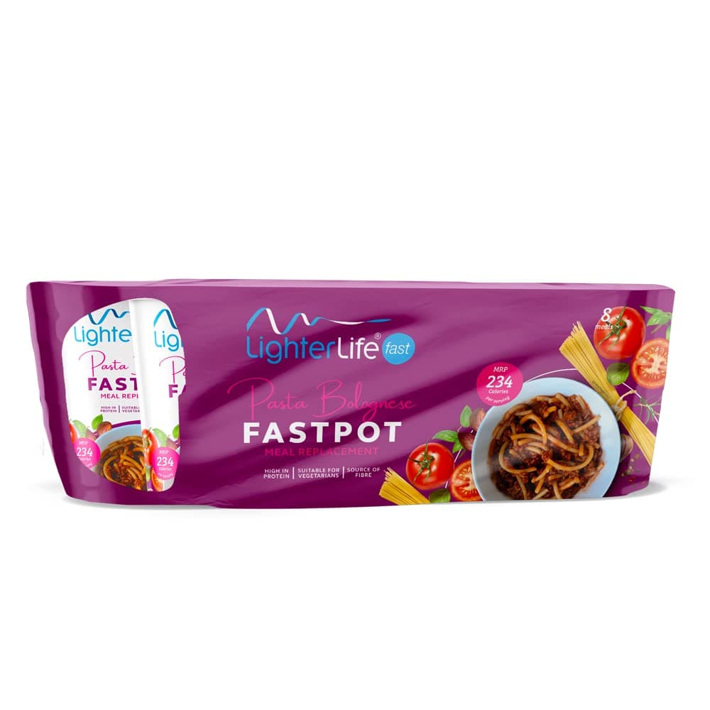 LighterLife Pasta Bolognese FastPot, High Protein Meal Replacement with up to 33% of RDA Vitamins and Minerals, Tray of 8 x 62gram Servings