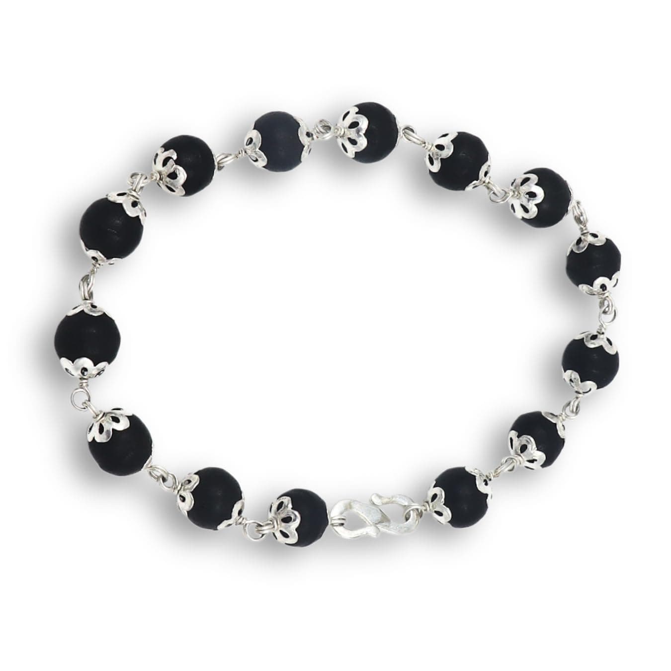 Karungali Bracelet Silver Cap | Natural and Original | Certified | 8.00 mm Bead Size | Adjustable S Hook | Free Size | For Men and Women, One Size, Wood