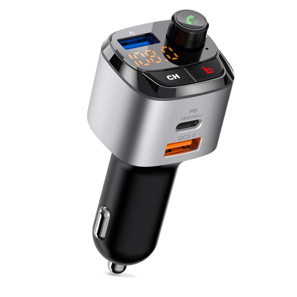 ZeaLife Bluetooth FM Transmitter for Car, USB-C PD 3.0 Car Adapter, Supports Siri, Hands-Free Calls, 18W QC 3.0 Deep Bass, 3 Charging Ports, Compatible with Smartphone, Tablet, Radio