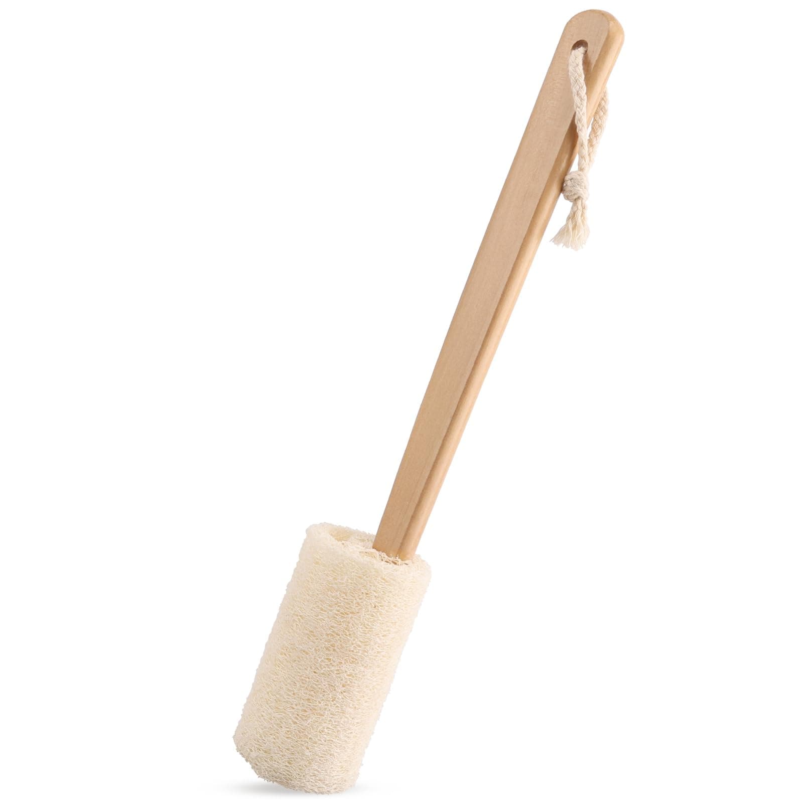 Natural Loofah Back Scrubber Exfoliating Luffa Loofa Bath Brush On a Stick, 15.75'' Wooden Handle Loofah Tubular Sponge Back Brush for Men & Women, Bath Spa Shower Sponge Body Back Scrubber Pack of 1