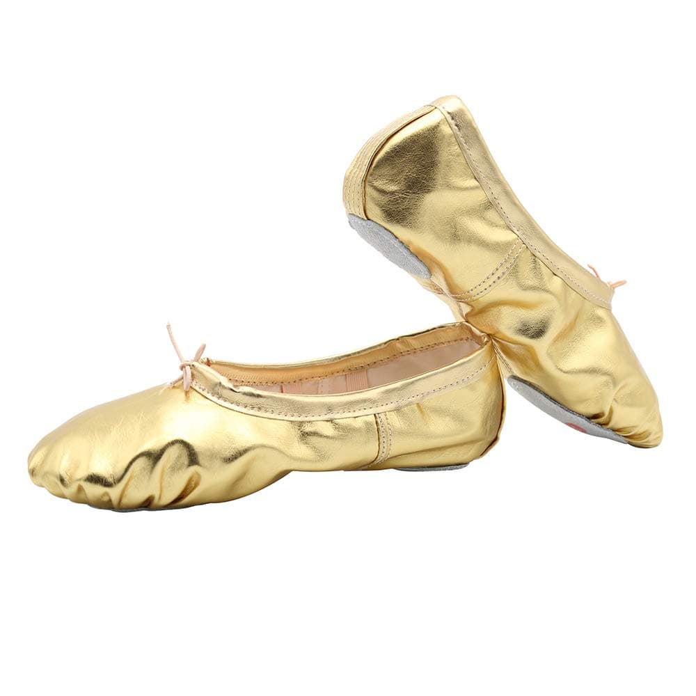 missfionaWomens PU Leather Ballet Slippers Dance Shoes Split Sole Belly Flat Adult Dance Trainers