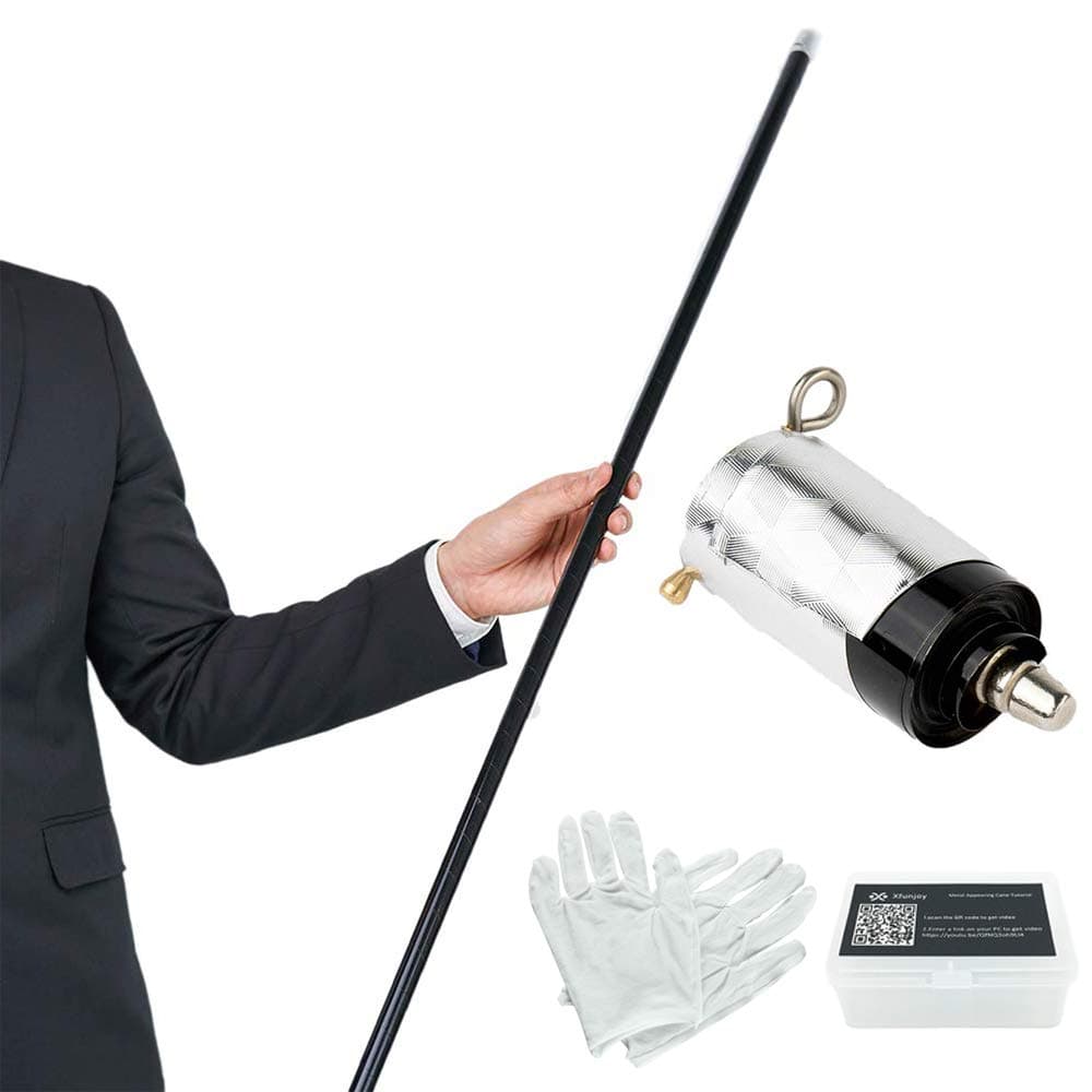Xfunjoy 59"/150cm Black Magic Appearing Cane Magic Staff with Free Gloves and Video Turorial for Professional Magician Stage Street Magic Performance