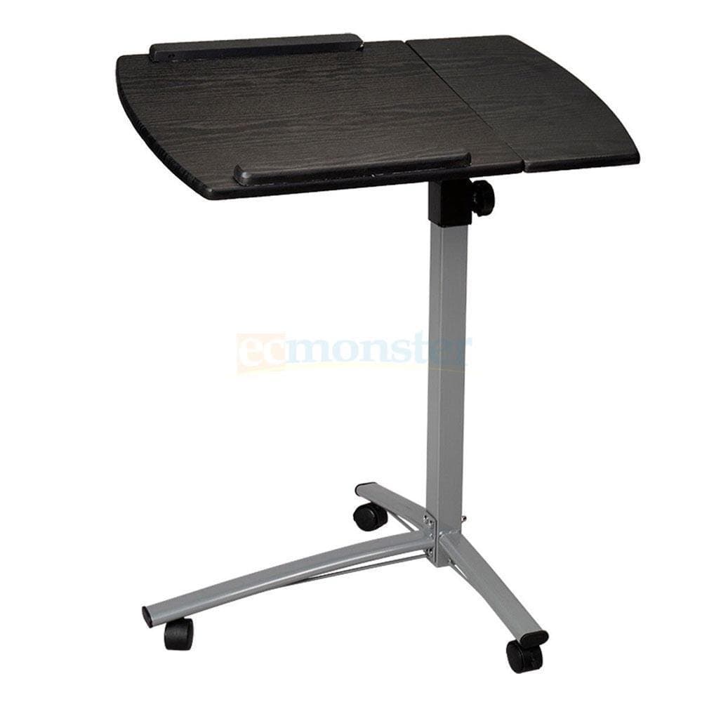 New Height Adjustable Rolling Laptop Desk Hospital Table Cart Over Bed Stand -Black