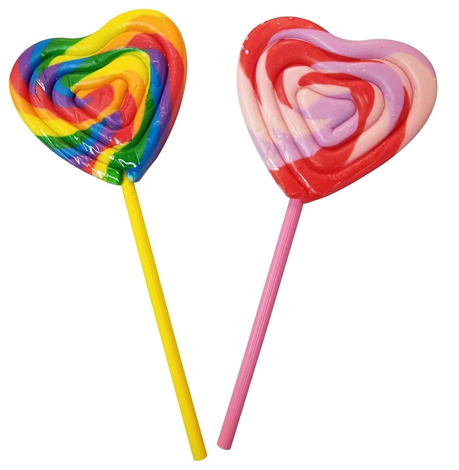 Heart Shape Lollipops Sucker 24 Count 3 Inch Rainbow/Pink And Red Lollipops Candy - Valentines Candy