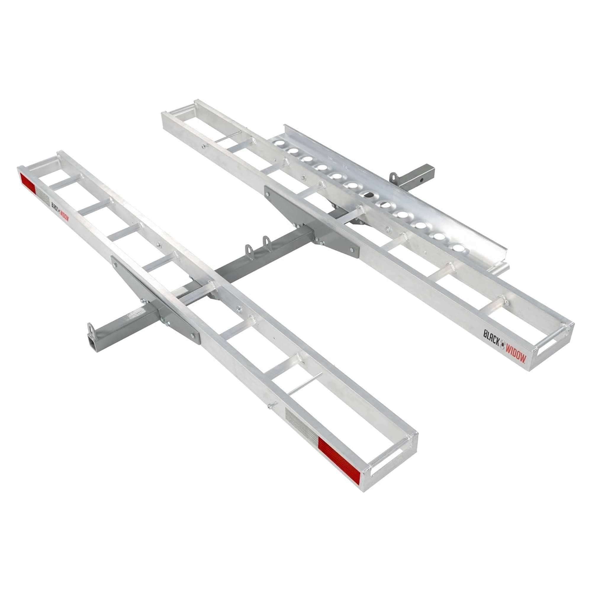 Black Widow ダブルバイクヒッチキャリア 積載スロープ付き 耐荷重600ポンド メタリック - 高耐久アルミニウム運搬機とオートバイ用プラットフォーム