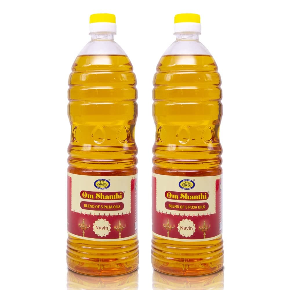 Pooja Made Pure Cycle Navin Puja Oil (Diya/Lamp Oil), Blend of 5 Puja Oils with The Fragrance of Tulsi for Daily Puja, Festivals - Pack of 2