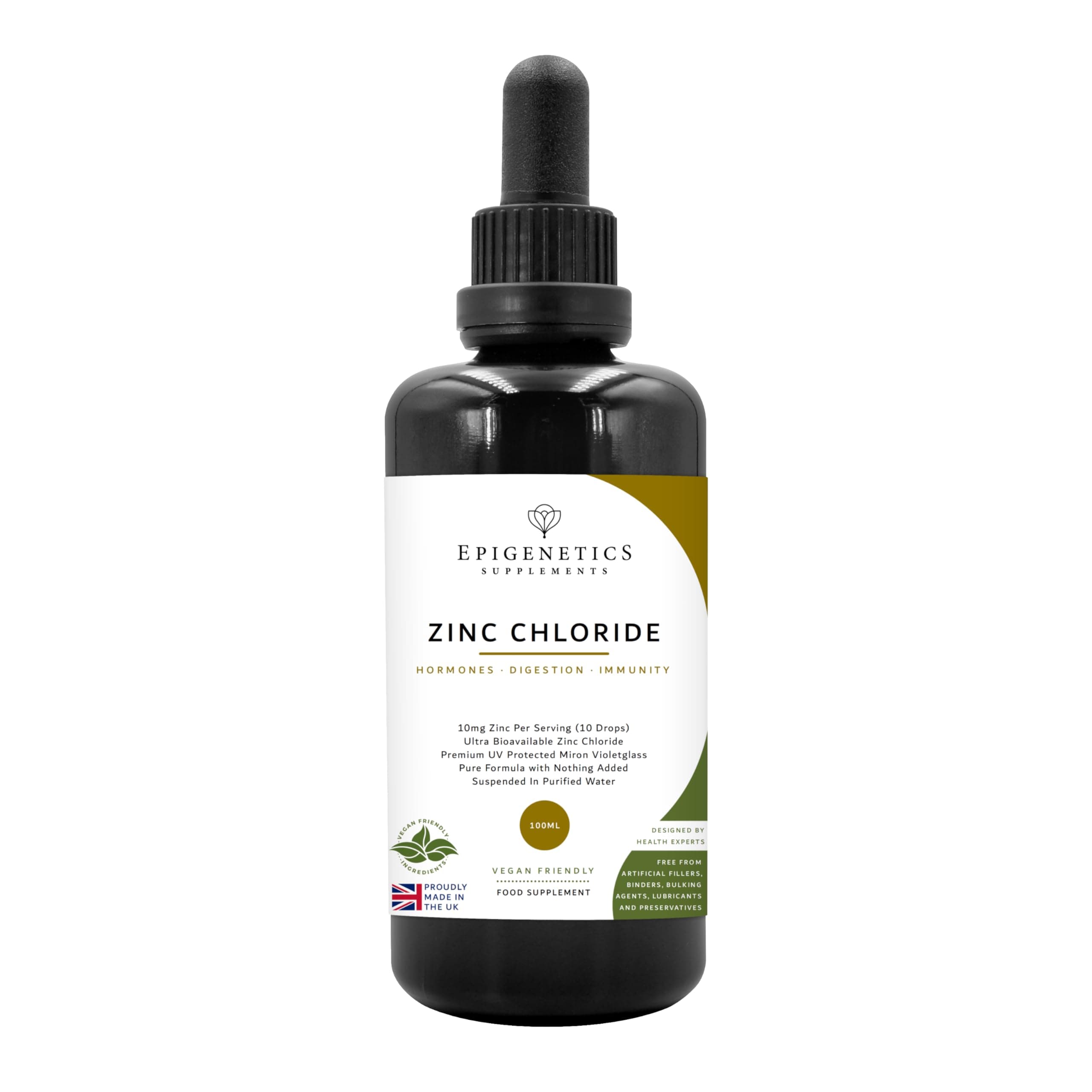 Zinc Chloride 100ml | Pure Mineral Distilled Water | UK Made Vegan Friendly Liquid | 10mg Dose (133 Servings)