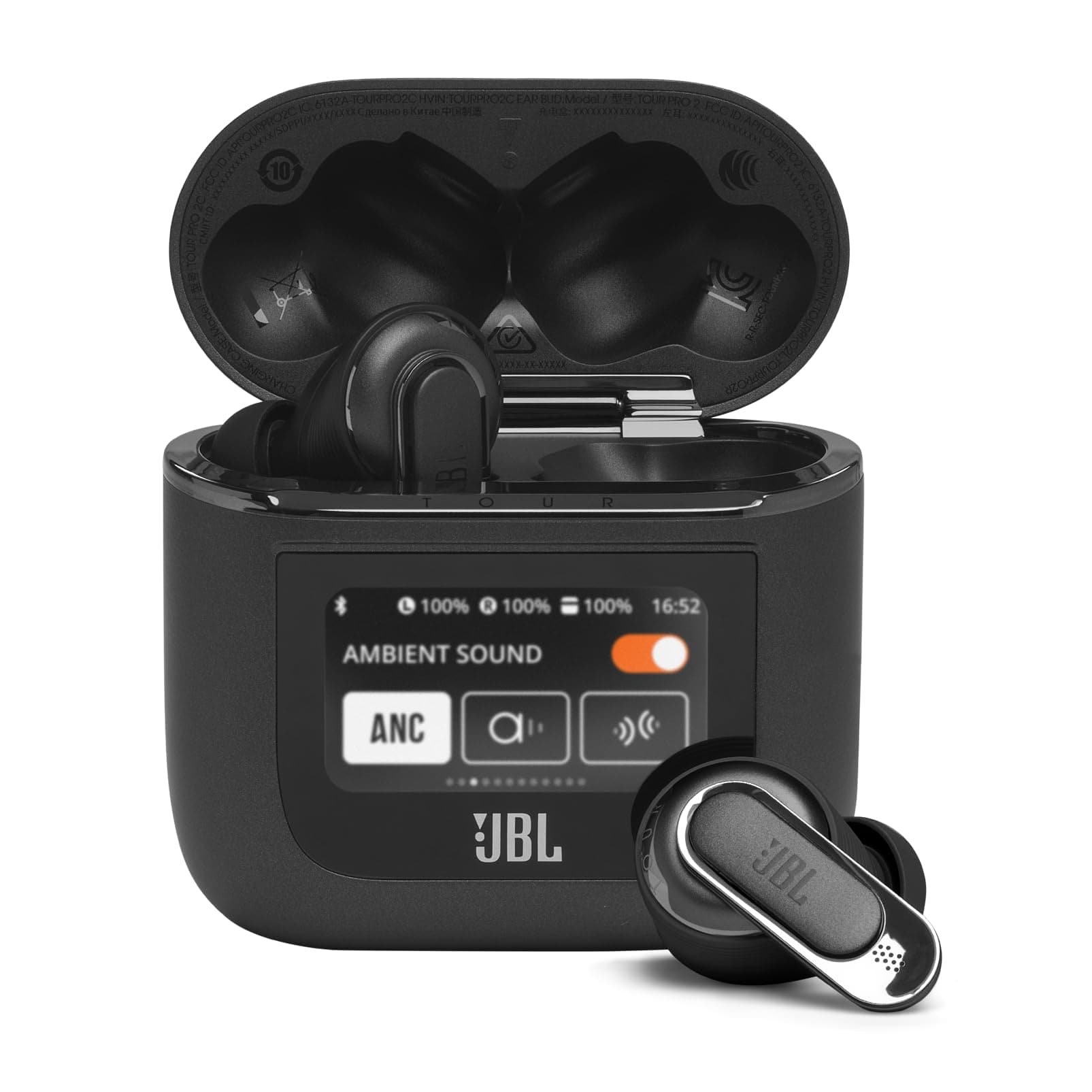 JBL Tour Pro 2 True Wireless Noise Cancelling Earbuds, Smart Case, Smart Ambient, 6-Mic Technology, Immersive Legendary Sound, Sound Amplification, Bluetooth 5.3, LE Audio - Black, JBLTOURPRO2BLK