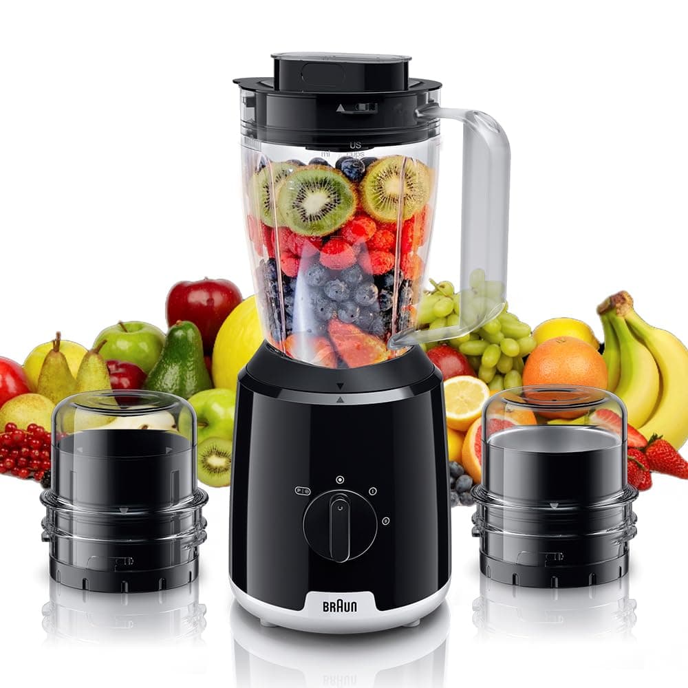Braun Household Braun PowerBlend 1 Jug Blender 600 W, 1.2 L blender, TriAction Technology, 2 Mills, 3 way protection 2 speeds + ice crush/pulse - Black - JB 1023 BK
