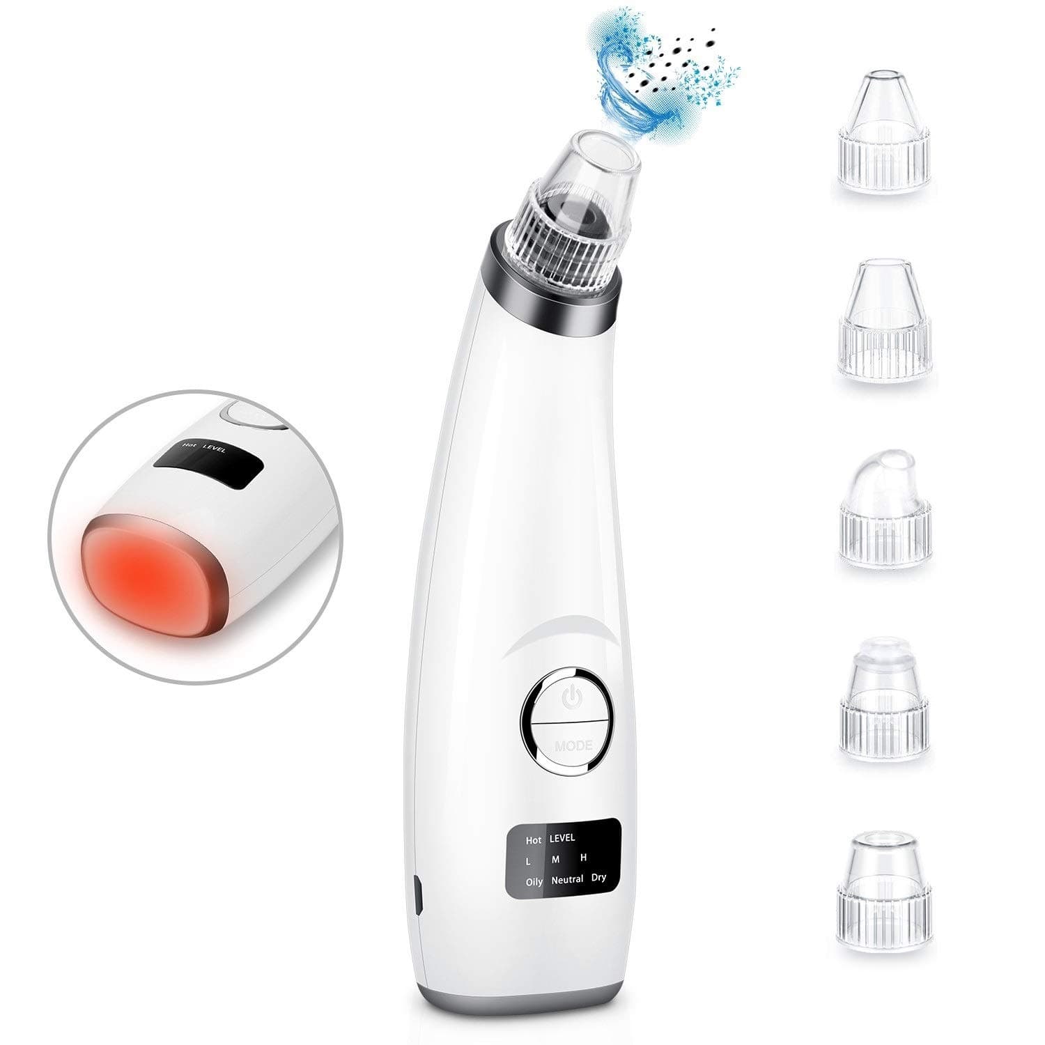 Blackhead Remover Pore Vacuum, JEXCULL Electric Blackhead Removal Tool Acne Extractor Facial Cleaner Suction Tools Kit for Women Men USB Rechargeable with 5 Suction Probes (Silvery White)