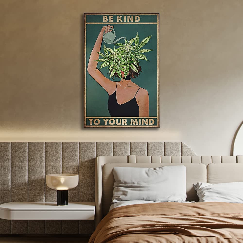 Vintage Be Kind To Your Mind Poster Mental Health Quote Canvas Wall Art Cool Hippie Boho Print Painting Encouragement Gifts for Women Bedroom 12x16in Unframed