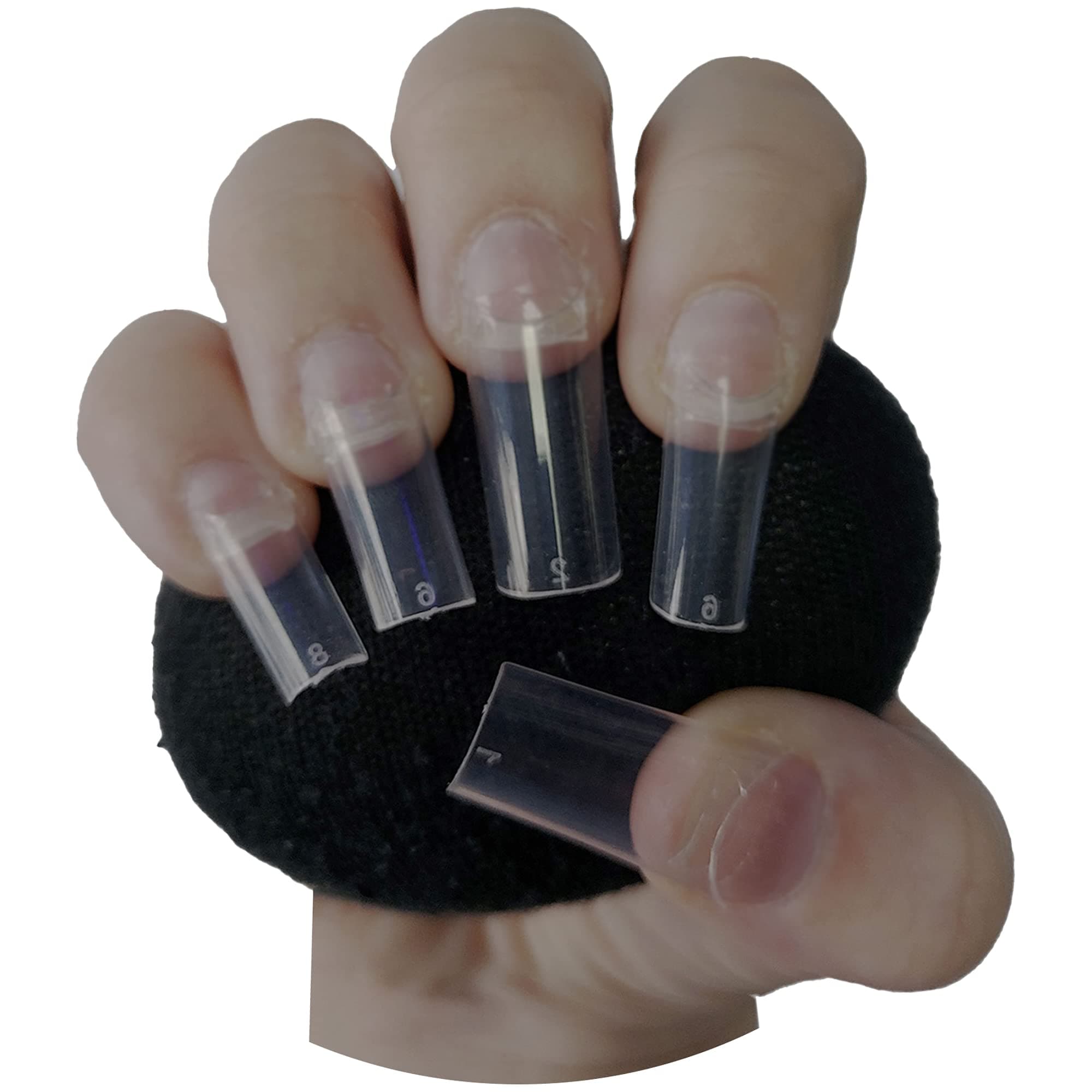 500 Pieces Extra Long Square C Curve Pre Pinched False Nail Tips Extensions CLEAR Half Well Half Cover Acrylic False Nails Tips- Professional Salon & Home Use