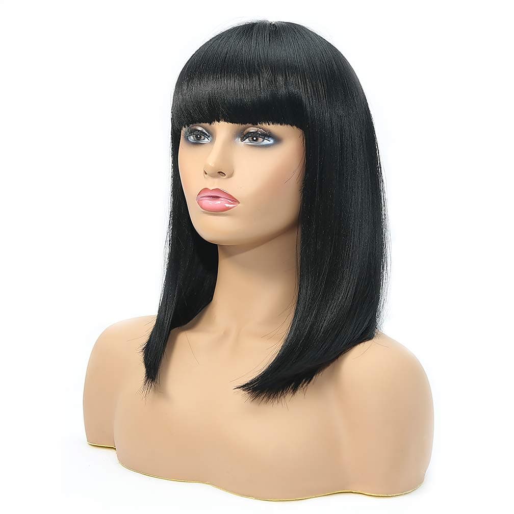 Bob Wigs with Bangs Synthetic Short Straight Hair Black Wigs for Women