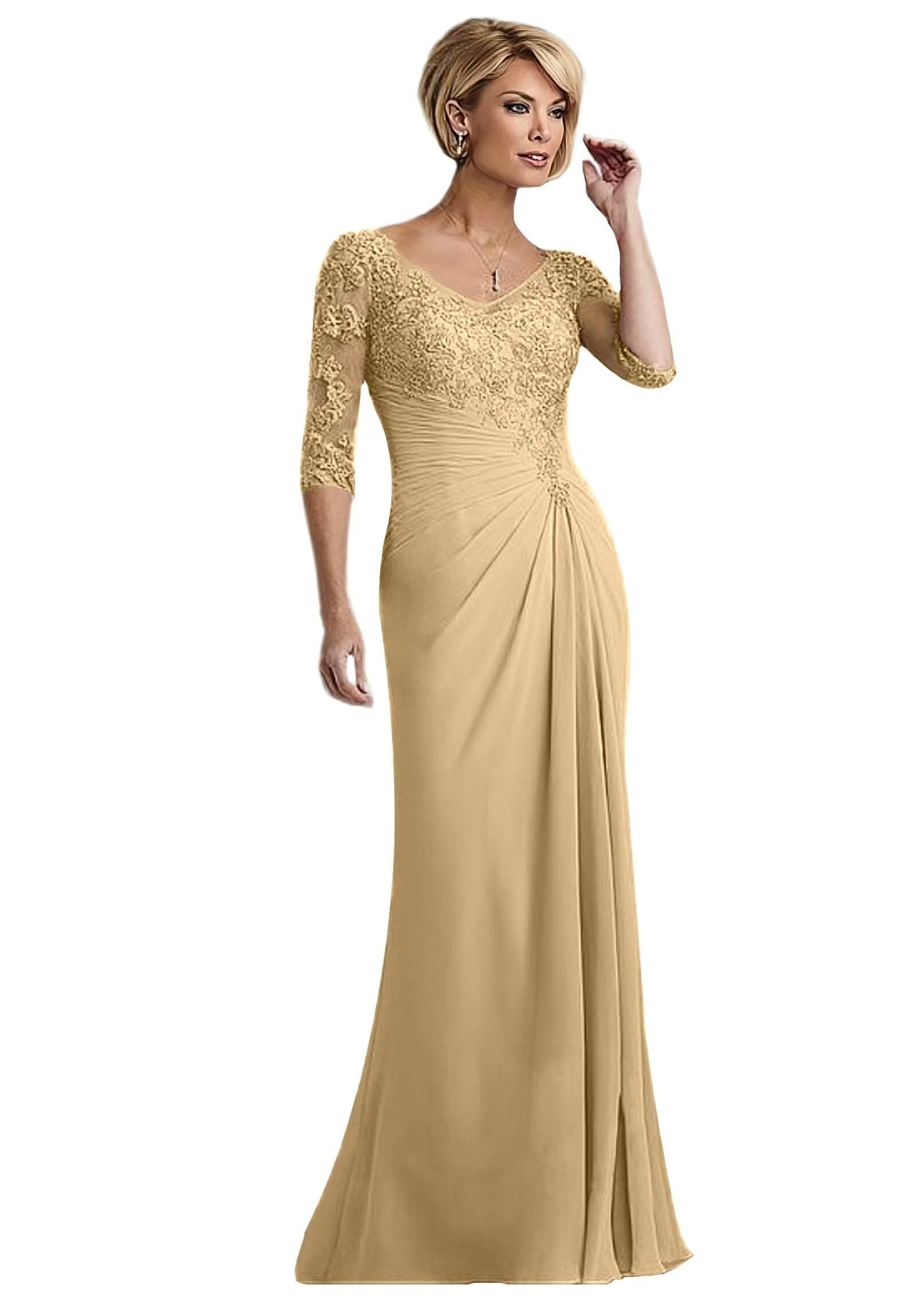 SXRJKLace Applique Mother of The Bride Dresses for Wedding 2024 Long Mother of The Groom Dress Ruffle Chiffon