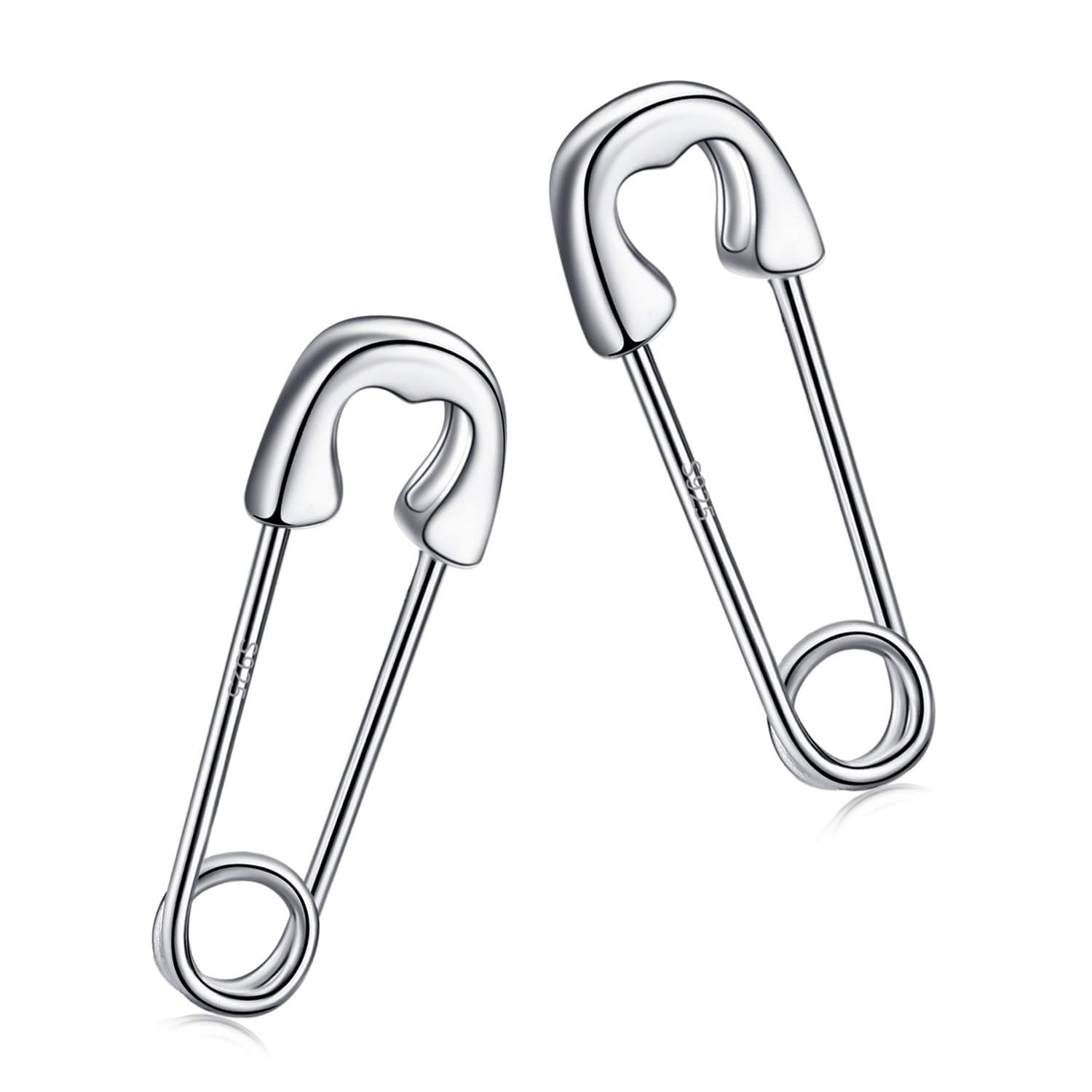 925 Sterling Silver Safety Pin Earrings - Lightweight Comfortable Punk Paperclip Cartilage Hoop Earrings, Trendy Industrial Style Jewellery for Women and Men