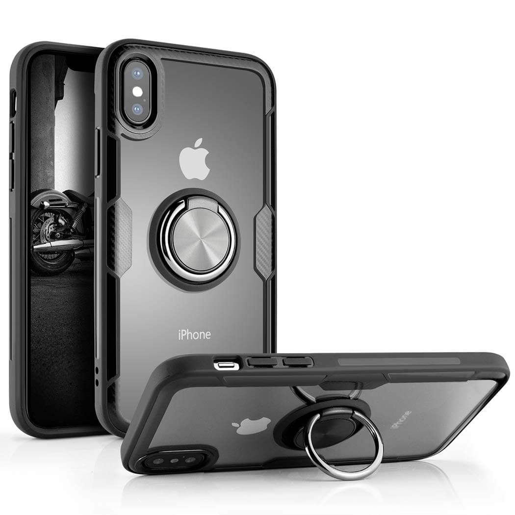 Besiva Phone Case Compatible iPhone X,iPhone Xs,Tempered Glass Back Cover Case with 360°Swivel Ring Kickstand Shock Absorption Anti-Scratch Compatible iPhone X,iPhone Xs,U3