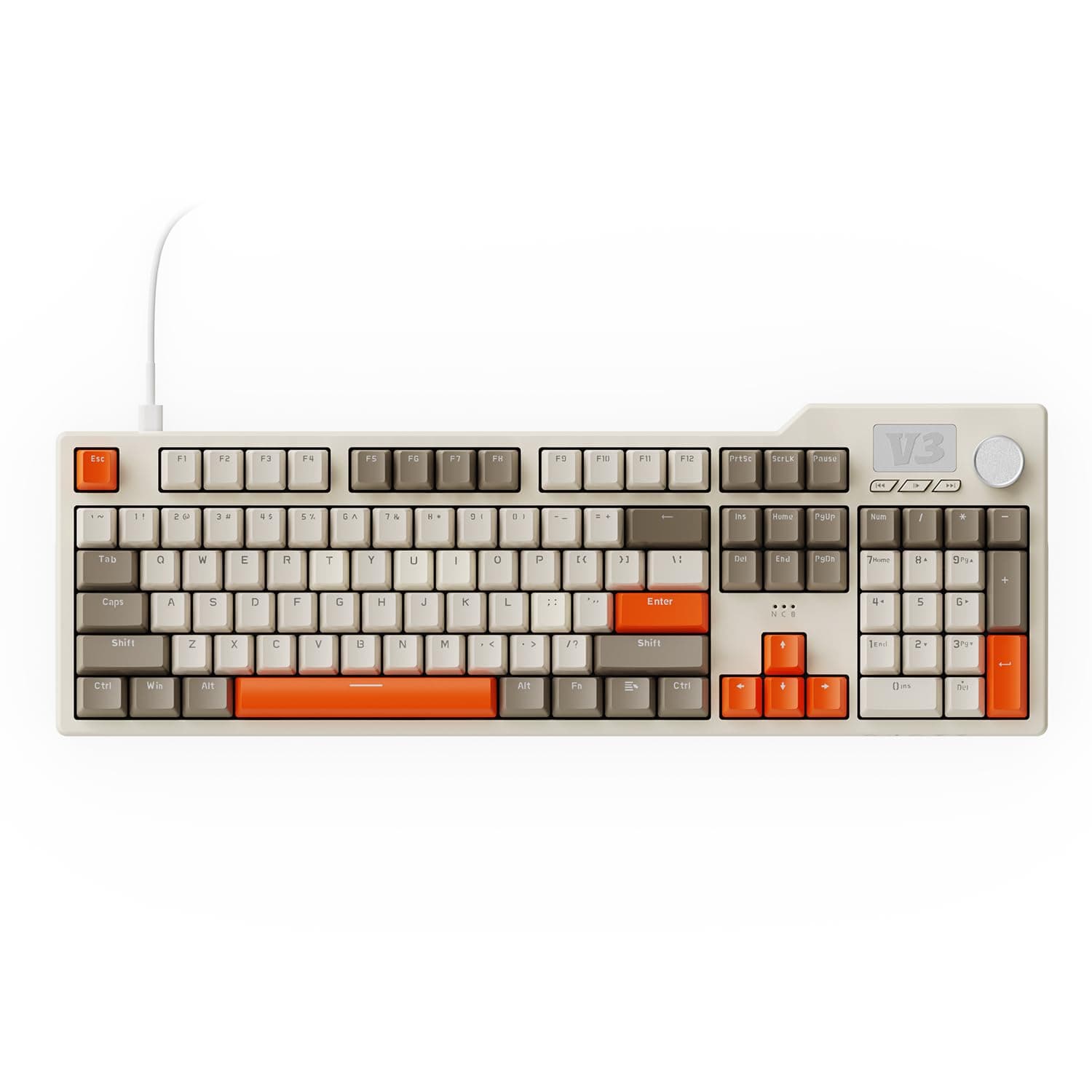 AJAZZ AK35I V3 104 Key Full Size Wired Gasket Mount Keyboard with Multimedia Button & Knob Control | 5 Layer Pads | OEM Profile PBT Keycaps | White Backlit Custom Keyboard