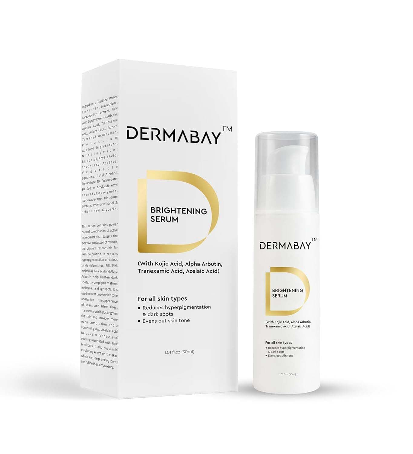 Dermabay Skin Brightening Face Serum, for dark spots, pigmentation, uneven skin tone, with Kojic Acid & Alpha Arbutin, 30 ML