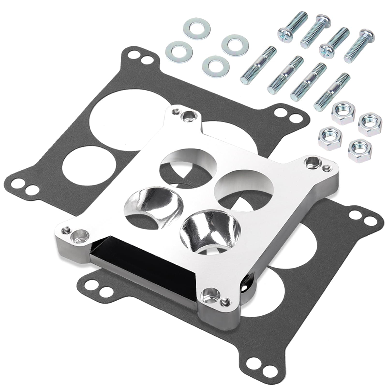 Edelbrock Carburetor Adapter 2696, Aluminum Carburetor Carb Spacer Plate 0.85 inch, Square Bore to Spread Bore Carburetor Adapters Kits for Stock Quadrajet & Thermo-Quad Manifold with Flange Gaskets