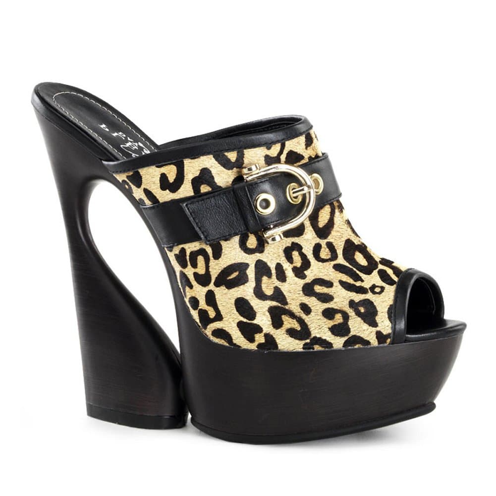 Pleaser 6 Inch Leopard Print Sandals Faux Wood Sculptured Heel Ultra Modern Sexy Shoes