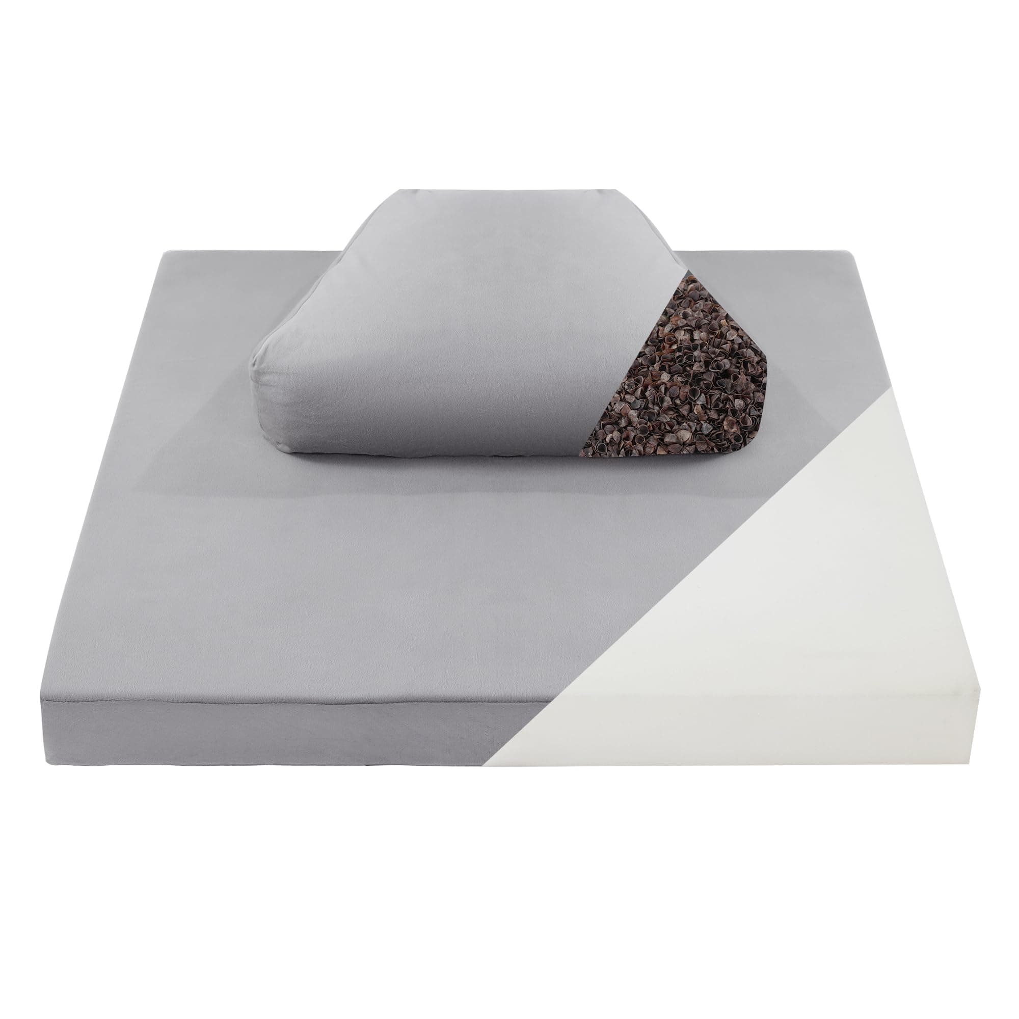 MABOZOO Foldable Meditation Cushion, Ergonomic Meditation Pillow for Sitting on Floor, Pillow Seating with Buckwheat for Adults Outdoor Yoga Tatami, Gray