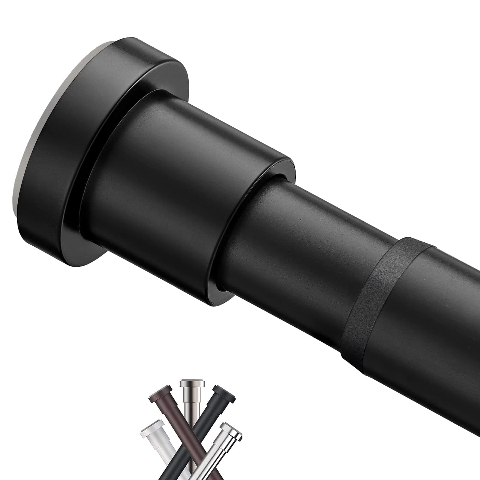 eboatopBlack Tension Shower Curtain Rod 42-72 inches - Adjustable Non-Slip Spring Tension Curtain Rod for Bathroom, Window, Doorway, Closet, Matte Black