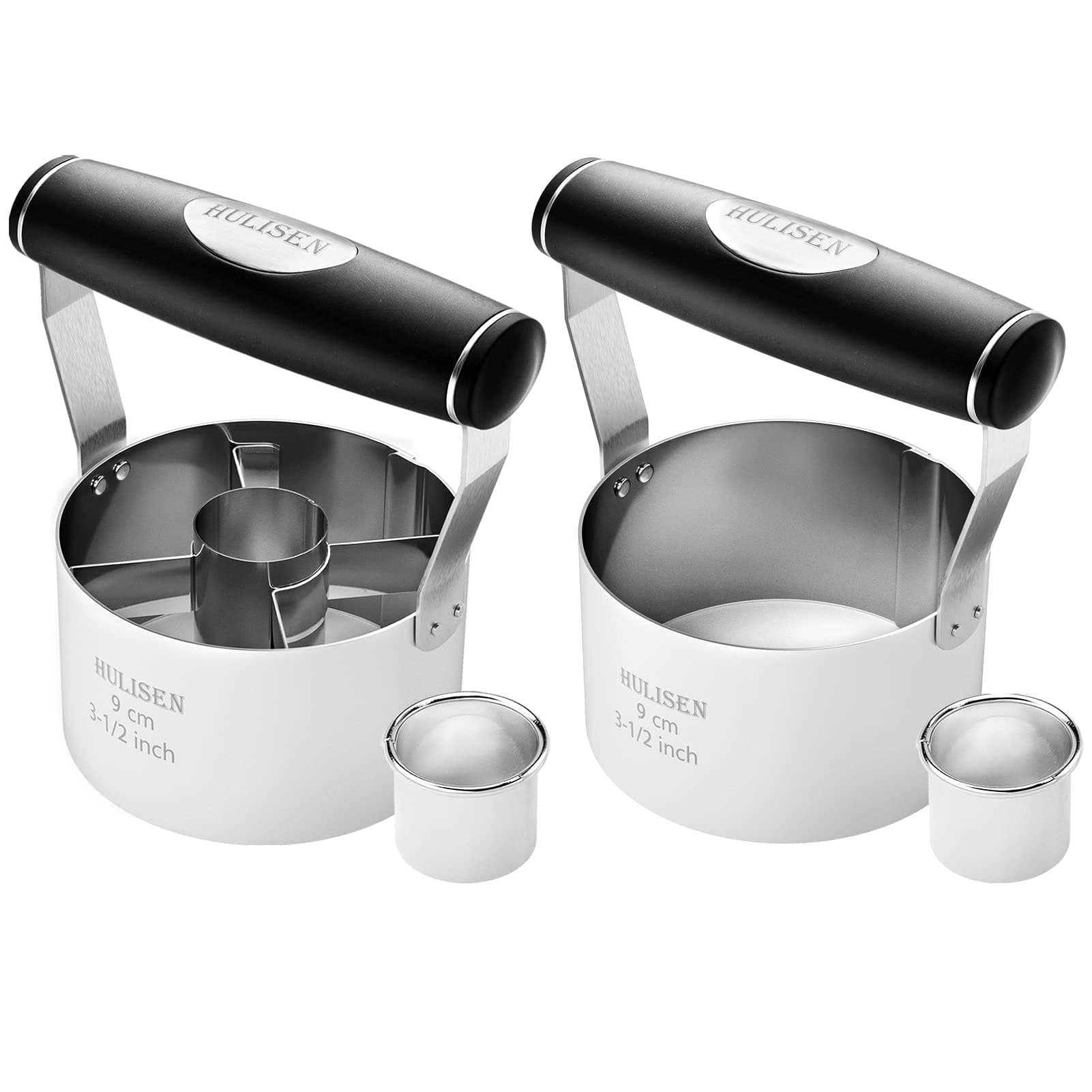 HULISEN 3.5インチ ドーナツカッター & ビスケットカッター (2個セット) ソフトグリップハンドル付き 小型ビスケットカッター 2個 - ステンレススチール プロフェッショナルベーキング生地ツールセット ギフトパッケージ