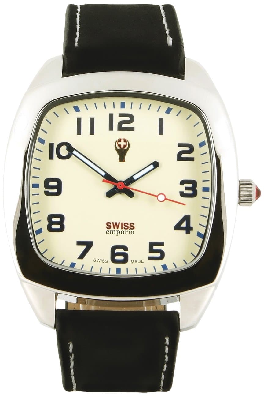 Men's Quartz Swiss Made Watch with Beige Dial Analogue Display and Black Leather Strap SE05CRSL10