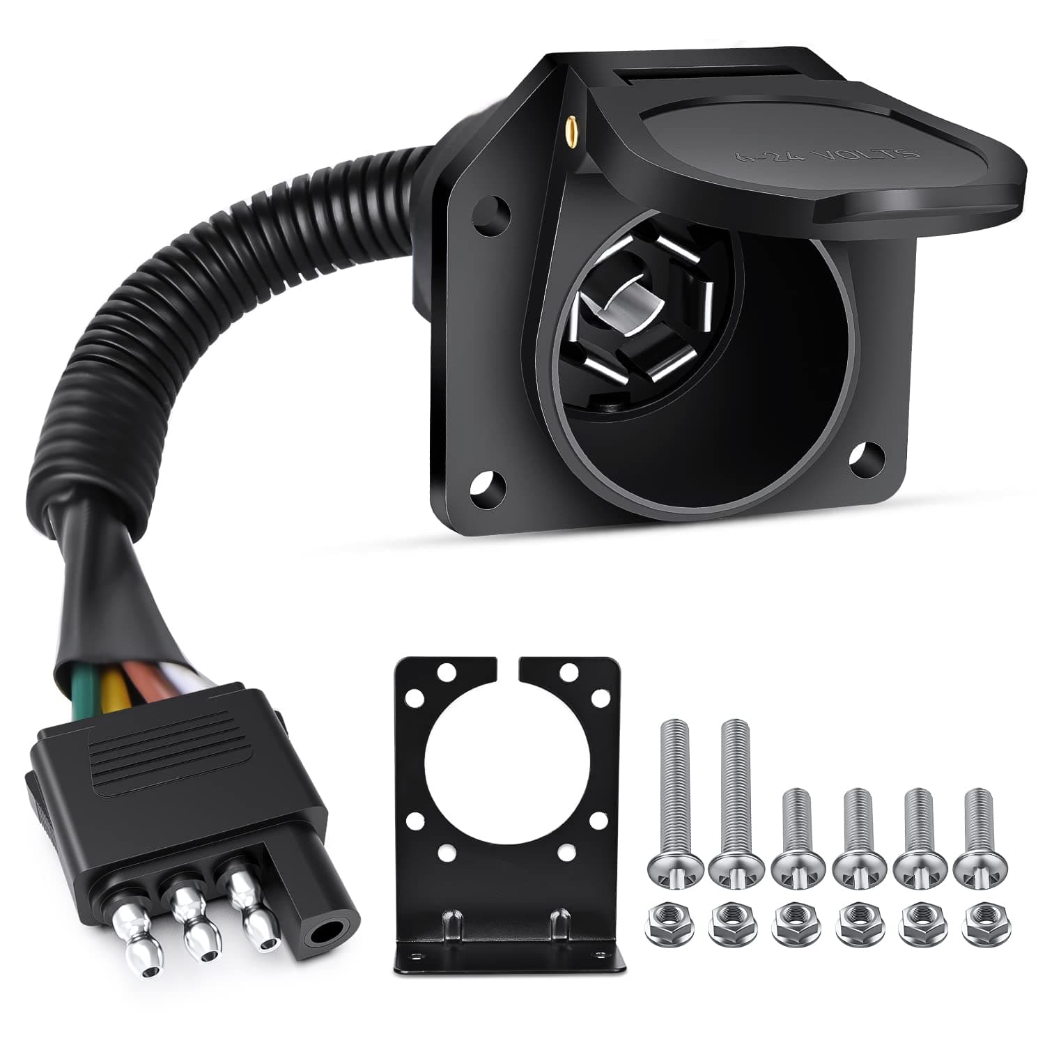 Nilight 4 Way Flat to 7 Way Round Blade Trailer Adapter Wiring Harness 4 Pin to 7 Pin Electrical Connector Wiring Plug Connector with Mounting Bracket for RV Truck Factory Tow Package,2 Years Warranty