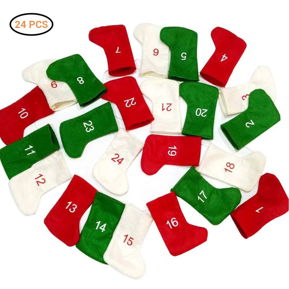 Goefly Christmas 24 Countdown Socks, Christmas 24 Days Countdown Advent Calendar Felt Banner Garland Stockings Novelty Socks Christmas Party Decorations, 24 Pieces