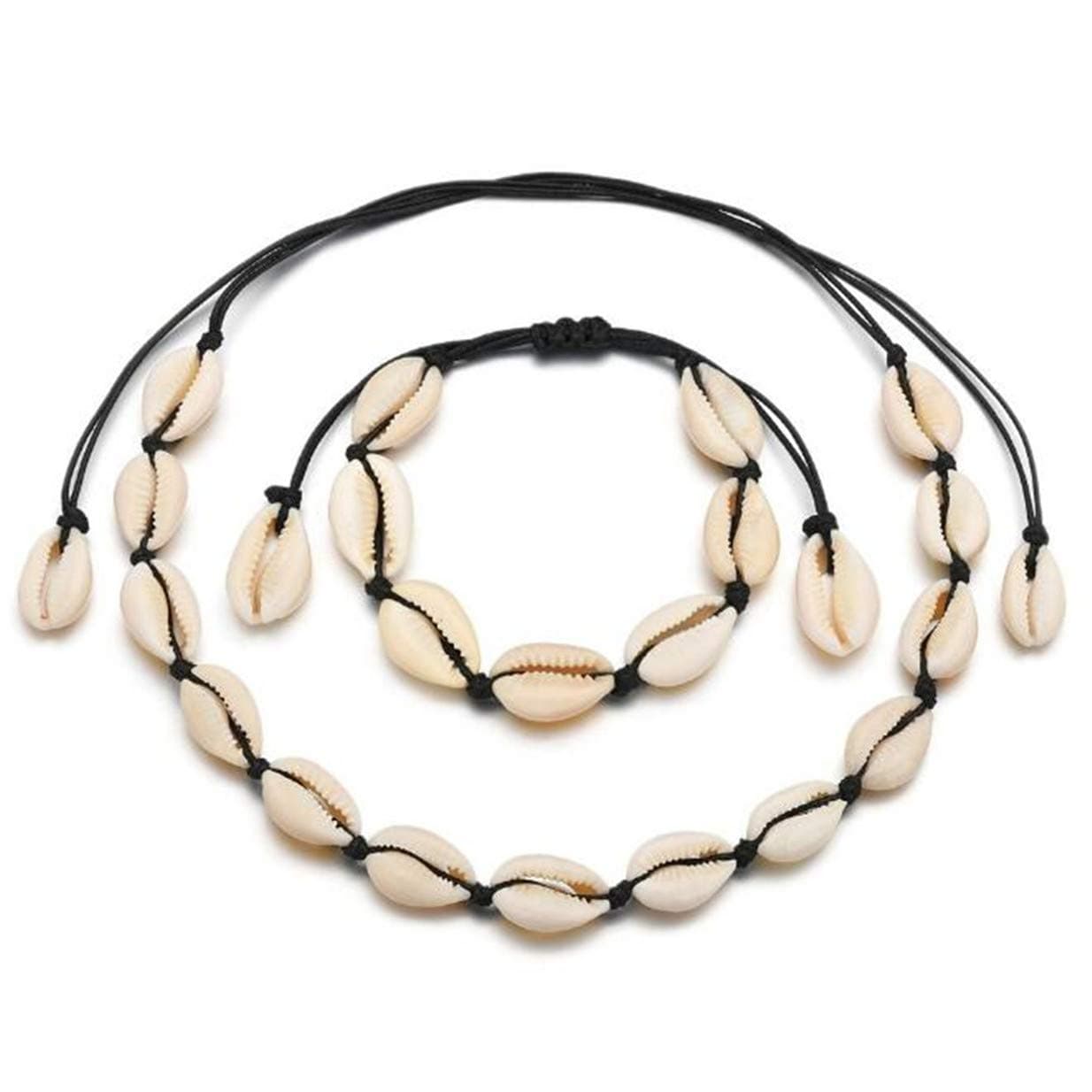 Beach Cowrie EJY Shell Choker Necklace for Women Seashell Strand Bracelets Summer Jewelry Set