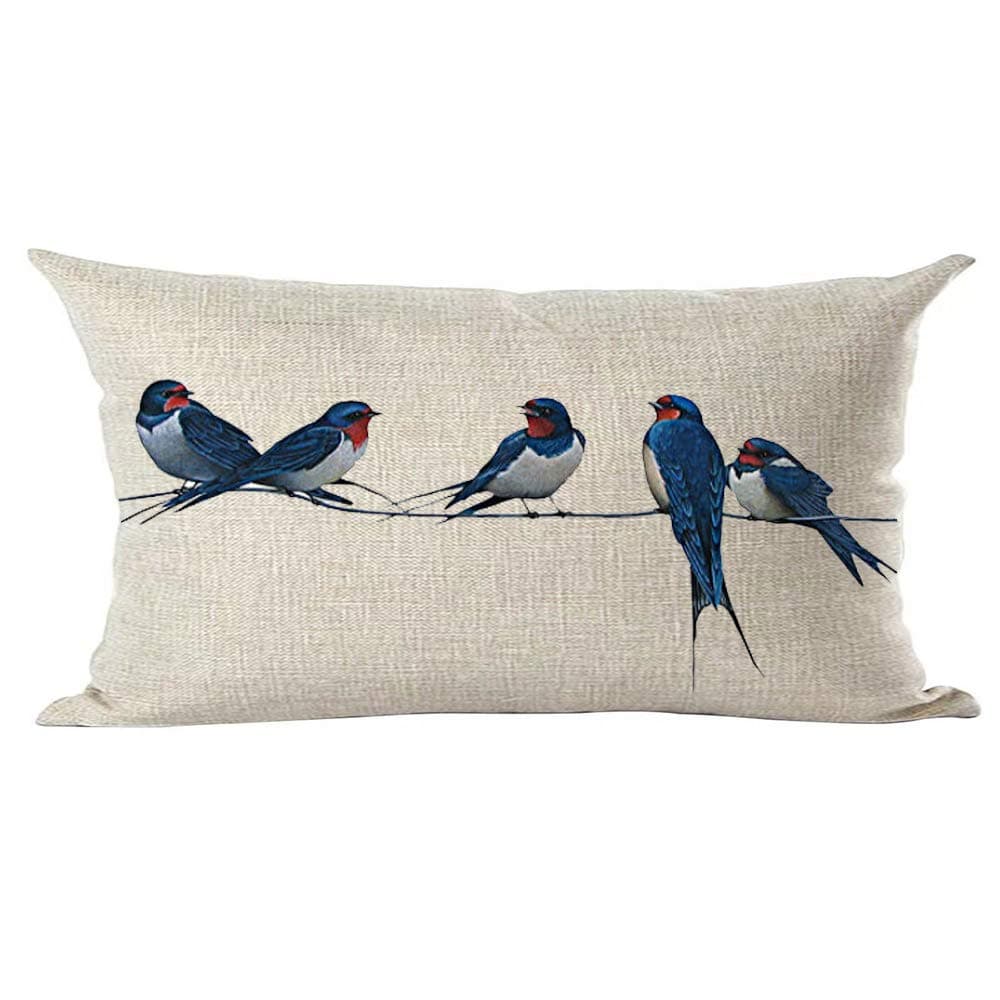 ramirar Ink Painting Watercolor Blue Lovely Birds Animal Lover Decorative Lumbar Throw Pillow Cover Case Cushion Home Living Room Bed Sofa Car Cotton Linen Rectangular 12 x 20 InchesGlobal Recycled StandardGlobal Recycled StandardGlobal Recycled Standard