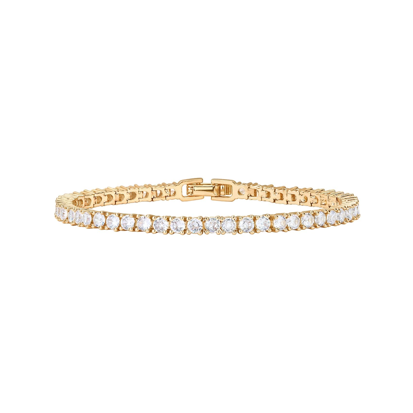 14K Gold Plated 3mm Cubic Zirconia Classic Tennis Bracelet | Gold Bracelets for Women | Size 6.5-7.5 Inch