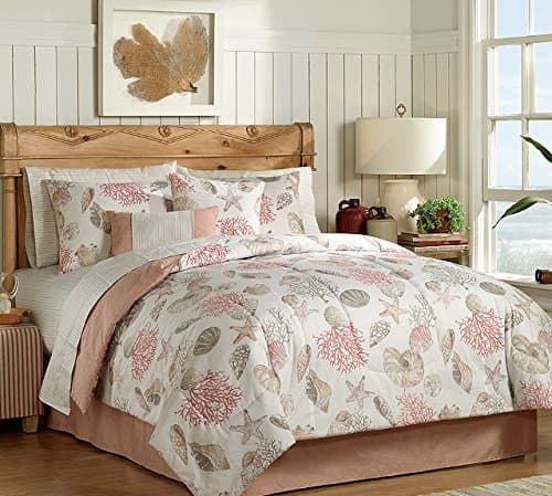 Coral, Seashells, Starfish, Beach Themed, Nautical Queen Comforter Set BB (8 Piece Bed In A Bag) + BONUS HOMEMADE WAX MELT!