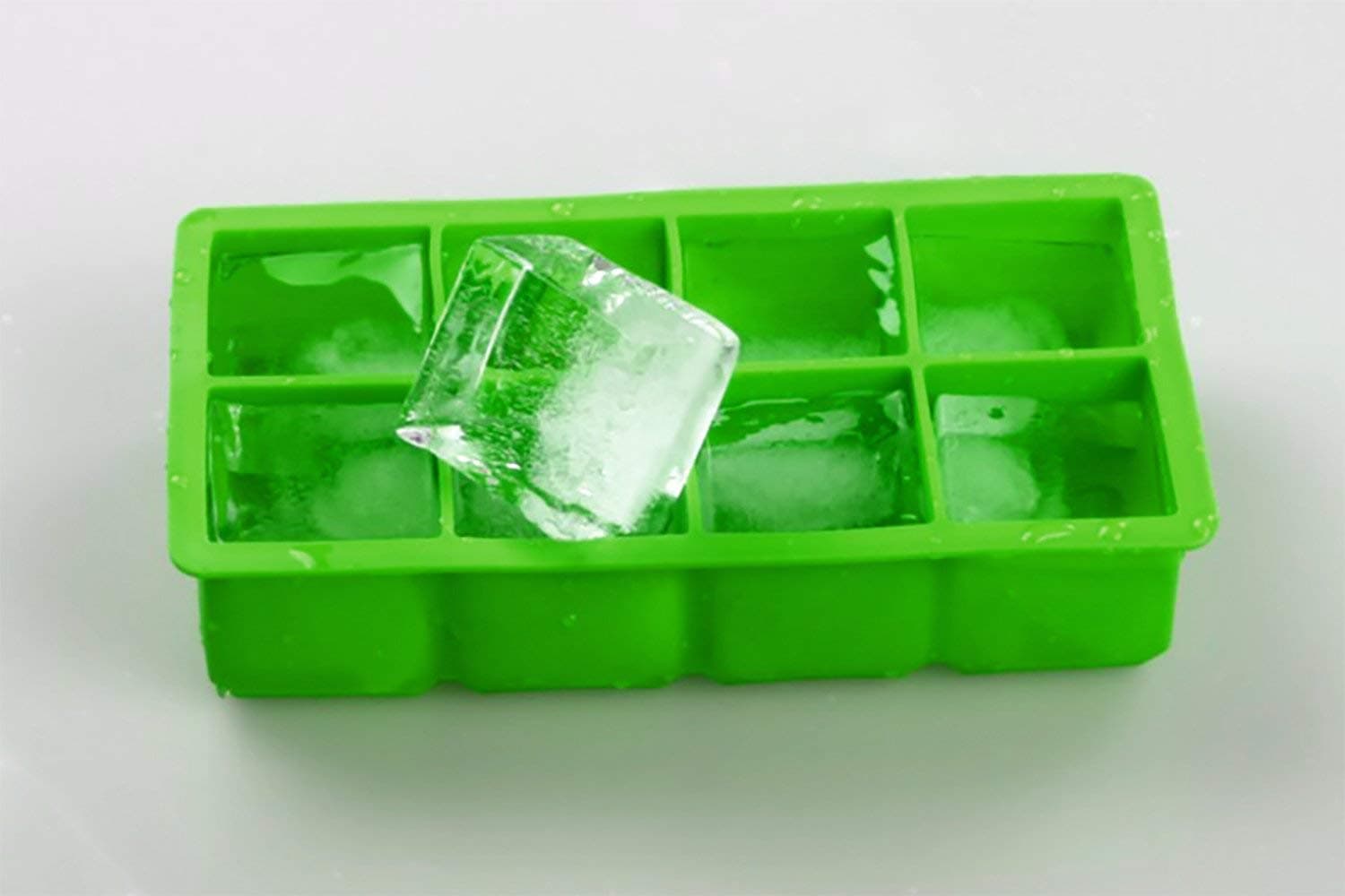 ziaon Food Grade Silicone Ice Trays 8 Cubic Cavity Black 8 Cubes Silicone Ice Cube Tray Mold - Keeps Drinks Cold for Hours - (Set of 2) (Green)