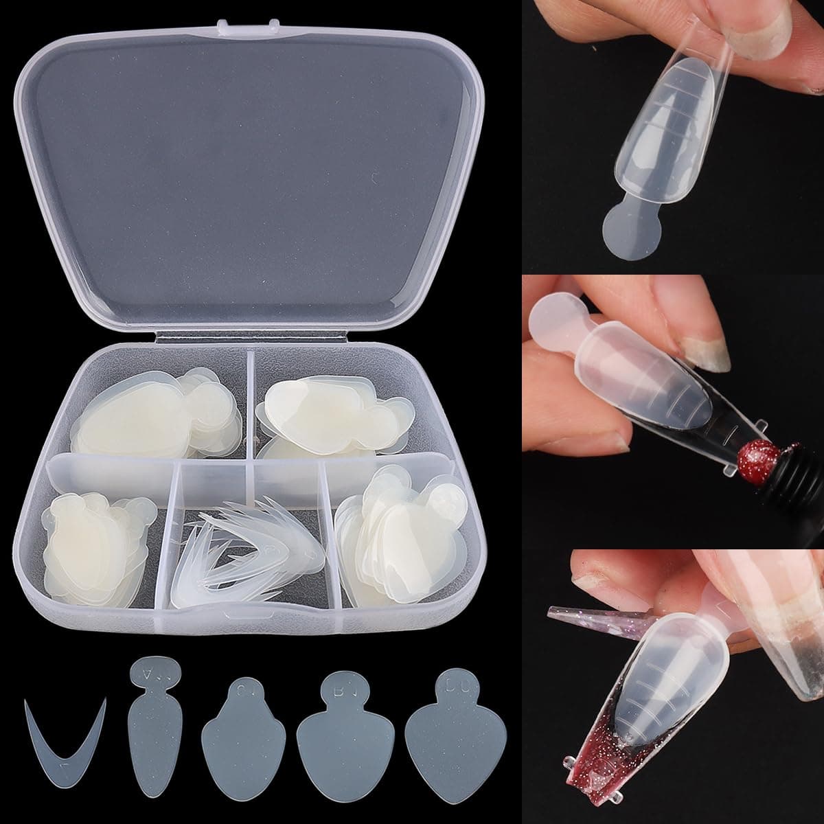 French Forma Dual Stickers, 60pcs Dual Forms Reusable Silicone Mold Pads, French Manicure Tips Inner Mold for Builder Gel Forms, Nails Extension Forms Guide Nail Art Accessories Tools