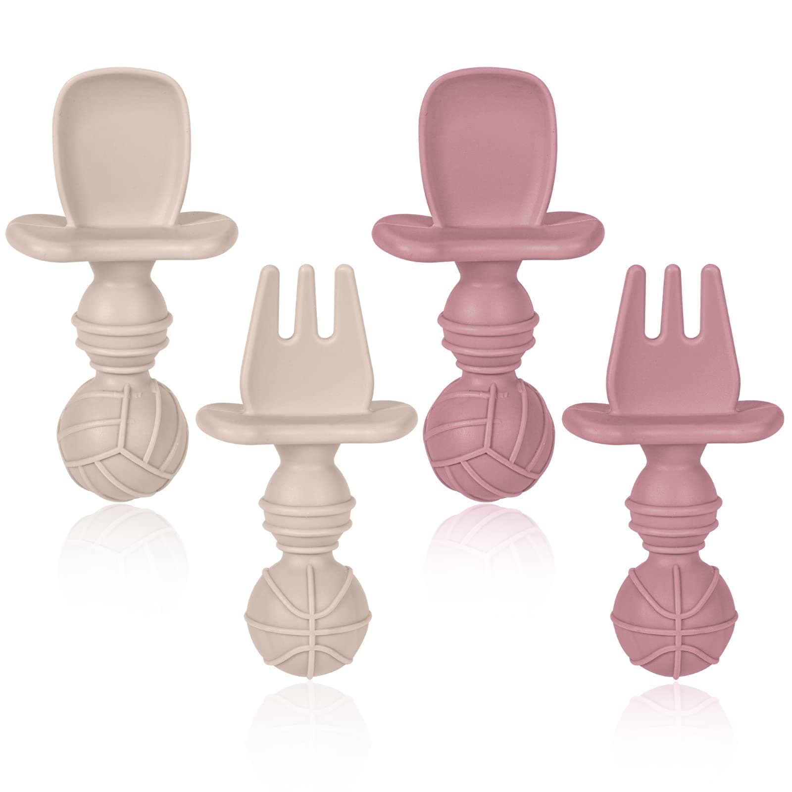 Baby Fork and Spoon Set, 4Pcs Silicone Toddle Baby Spoons Self Feeding Utensils,Weaning and Feeding Spoons for Baby Led Weaning 6 Months