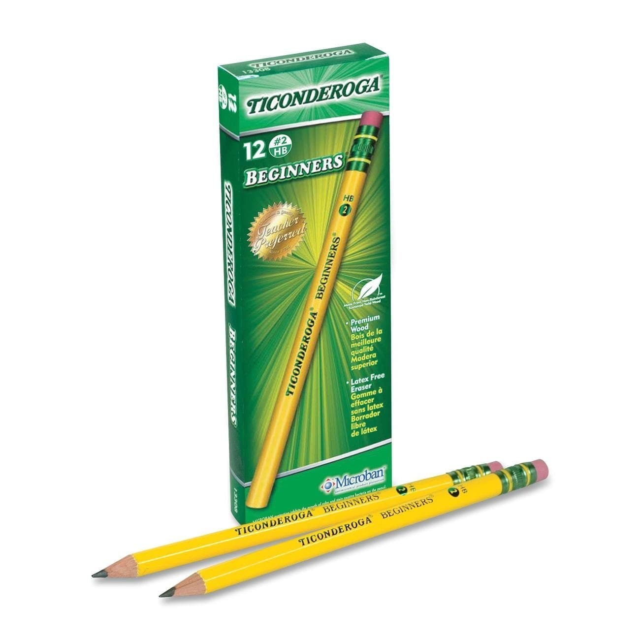 Ticonderoga Beginners Primary Size #2 Pencils with Erasers, Yellow (13308) (4-Pack of 12)