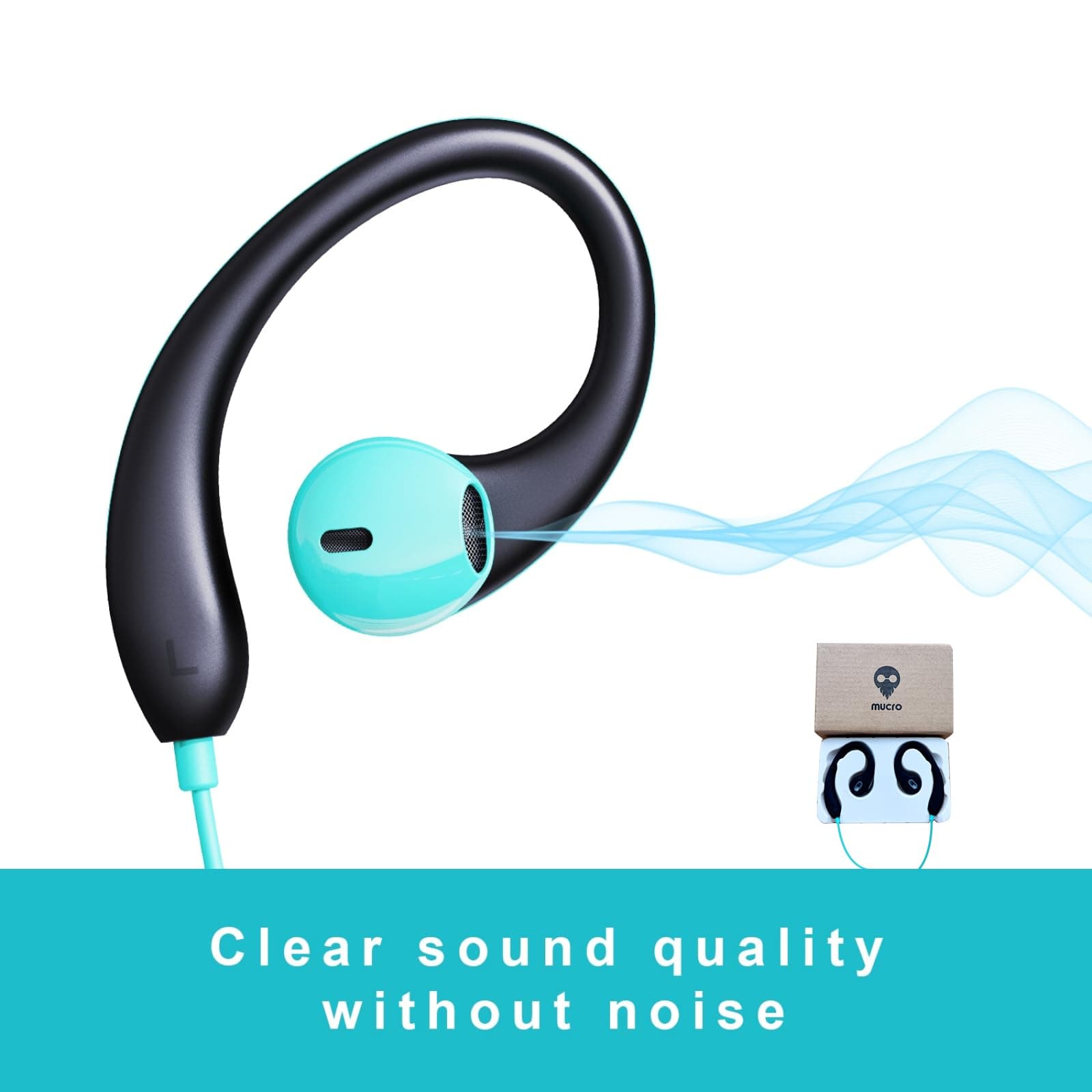 Sport Earbuds Wired in-Ear Headphones with Over Ear Hook Earclip Running Earphones Wrap Around Ear Buds Compatible with Smartphone Laptop Tablet MP3-3.5mm Jack