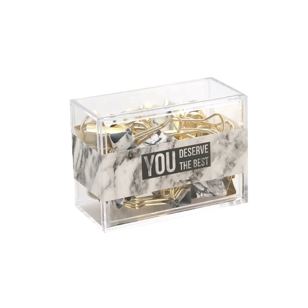MEITAN Marble White and Gold Binder Clips 25 Count Small Size 3/4" Width in a Acrylic Box (3/4" (19mm))