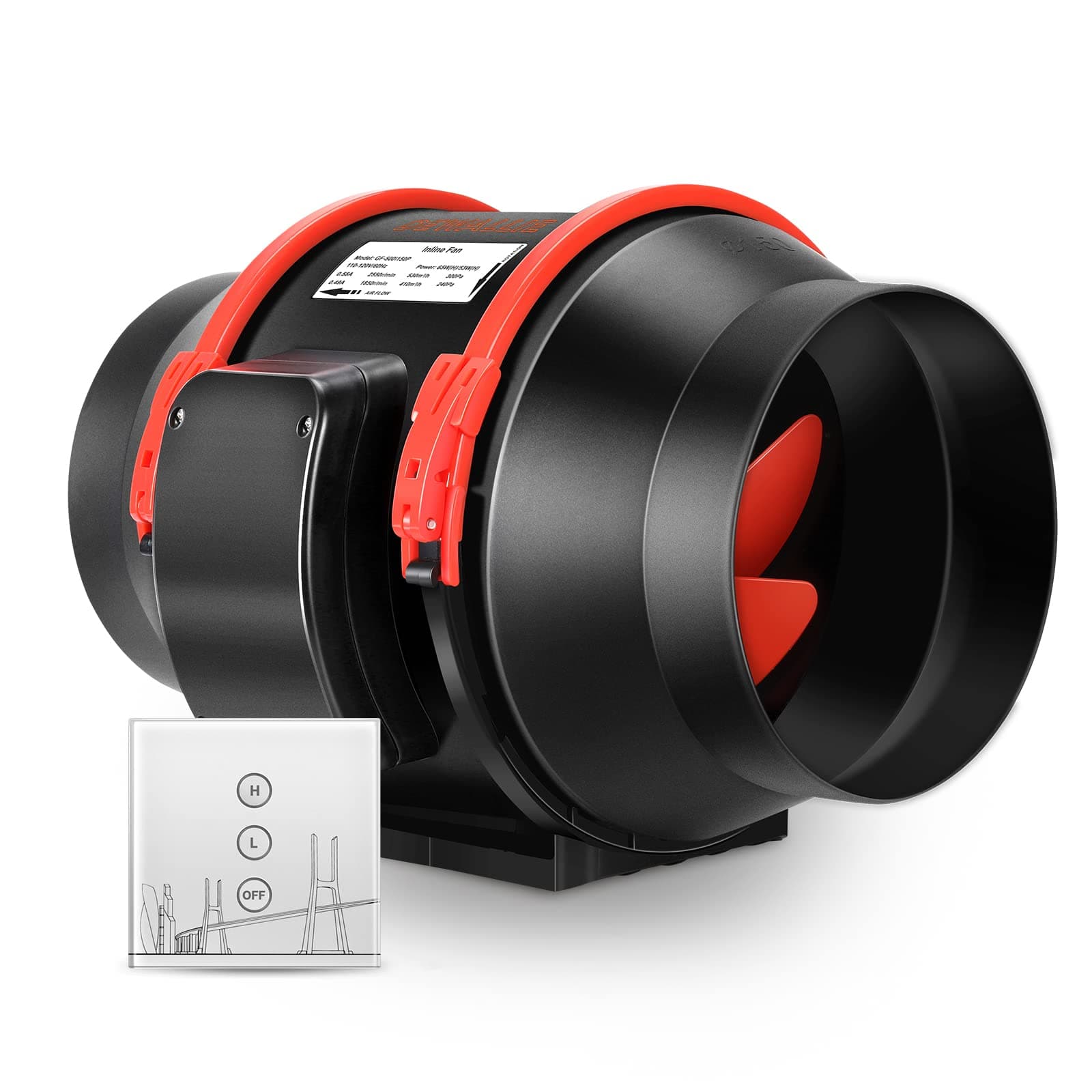 6 Inch Inline Duct Fan with Remote Variable Speed Controller, Ventilation Exhaust Fan 312 CFM for Tent and Grow Room