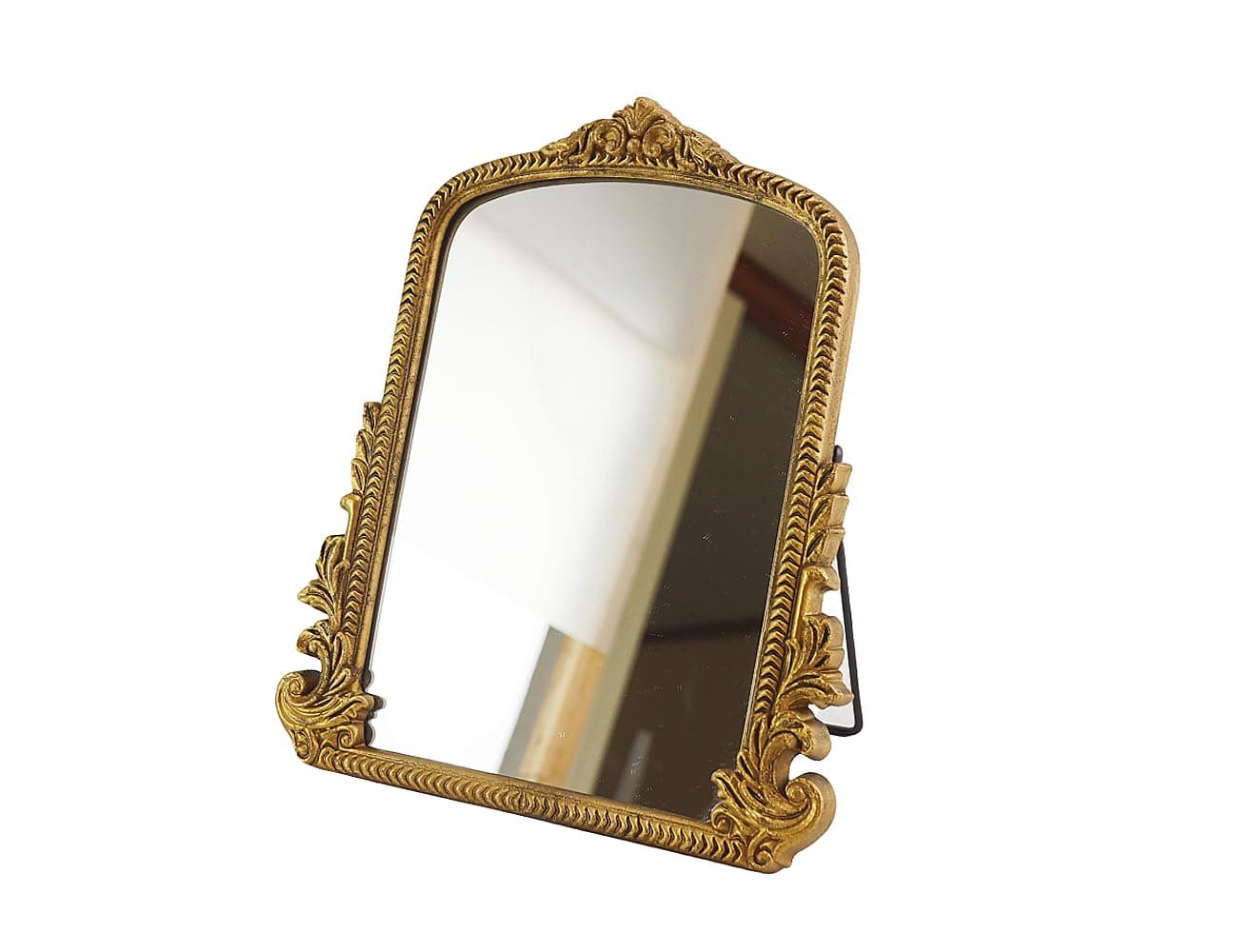 Vintage Vanity Makeup Desk Mirror,Antique Traditional Chic Arch Table Mirror Gold,Decor Wood Framed Small Standing Carved Arendahl Mirror for Living Room,Bedroom,Tabletop 11.8" x 9.6"