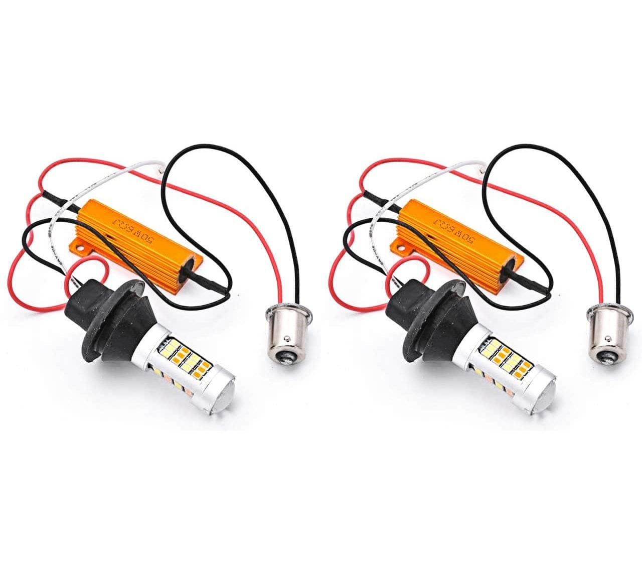 KATUR BAU15S 7507 PY21W 1056 5009 White/Amber Switchback LED Turn Signal Light Canbus Error Free 2835 42SMD 800Lumens 12V LED with 50W 6ohm Load Resistors (Pack of 2)